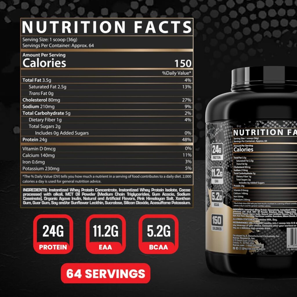 Nutrex Muscle Infusion Whey Protein, Chocolate, 5 lb - 65 porciones, foto 3